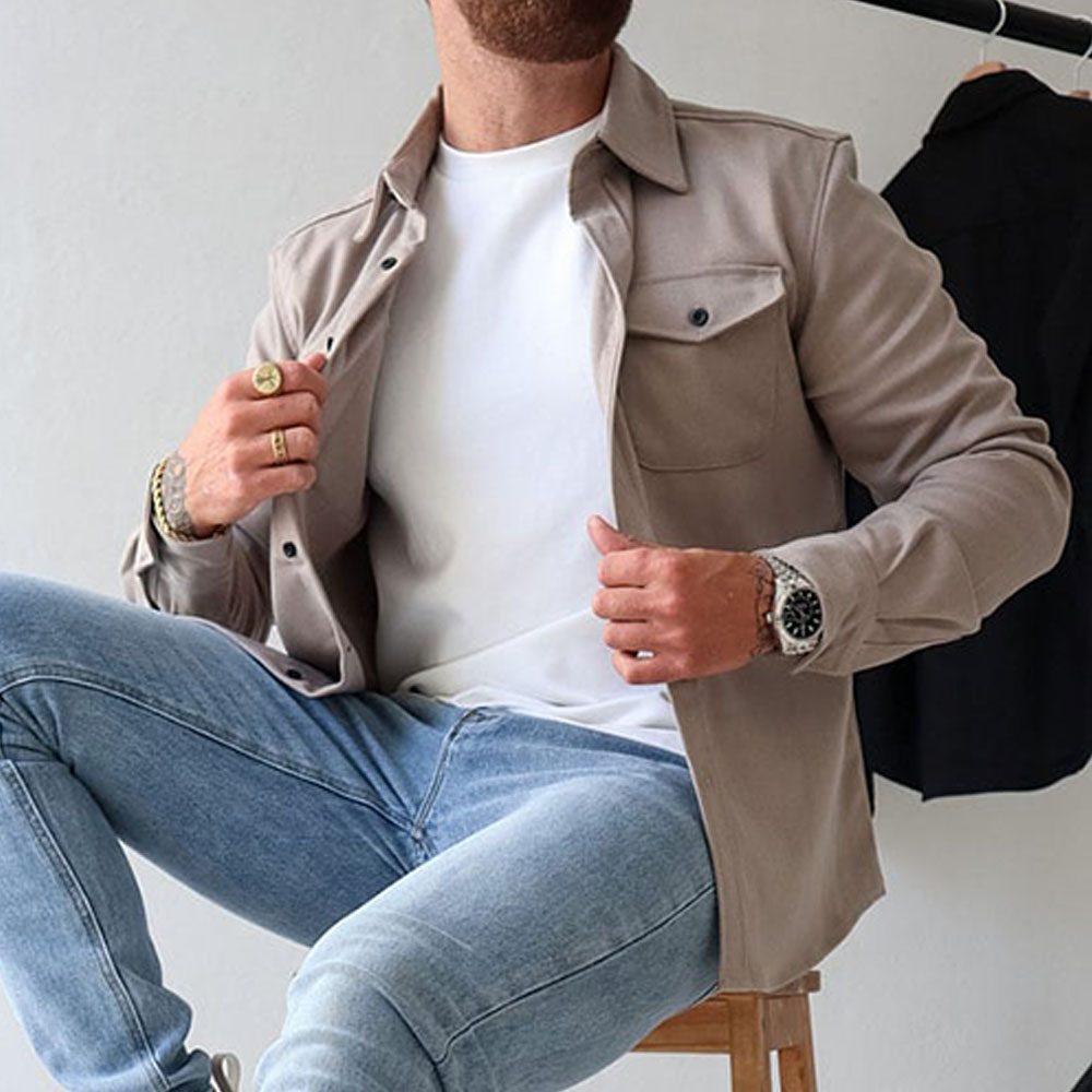 Ahlsentop Lässige Herren-Hemdjacke mit Knopf und Revers