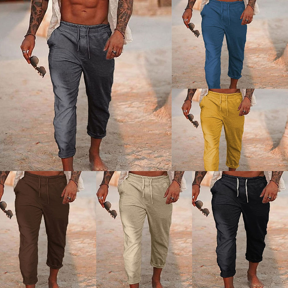 Ahlsentop™ Einfarbige Freizeithose für Herren aus Baumwolle und Leinen mit Kordelzug