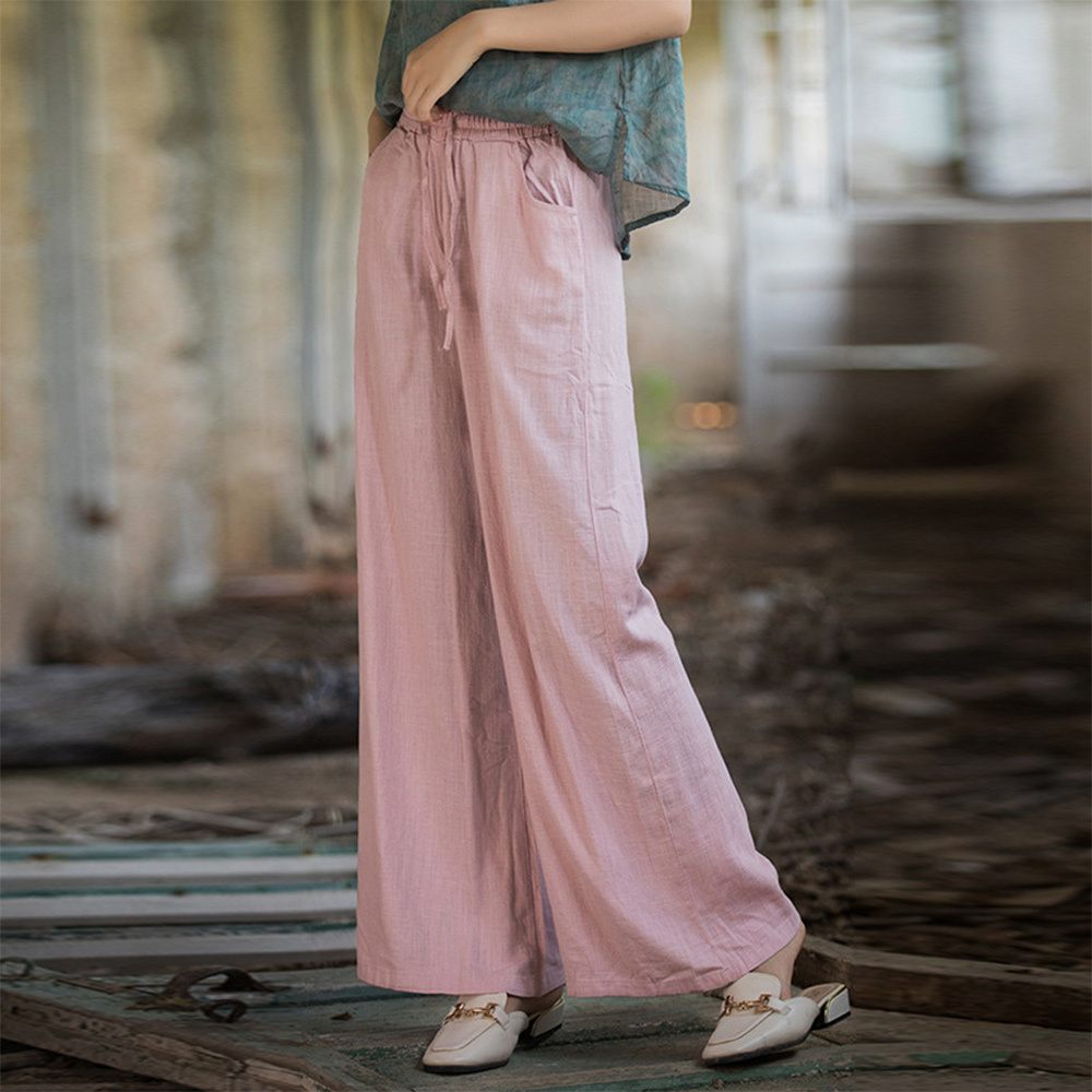 Ahlsentop™ Atmungsaktive Damenhose mit weitem Bein aus Baumwolle und Leinen für Frühling und Sommer mit Kordelzug