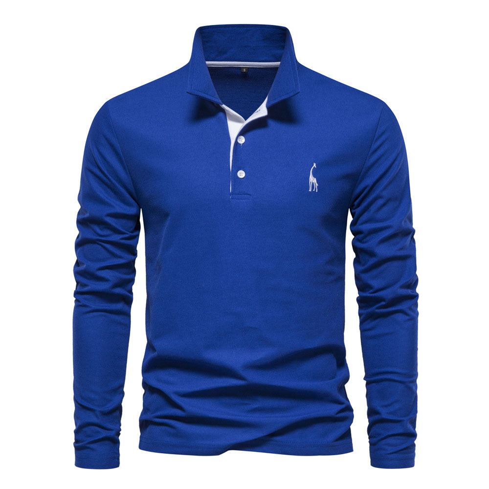 Ahlsentop™ Neues Poloshirt mit Rehkitz-Stickerei, langärmliges Herren-Poloshirt aus Brustgewebe