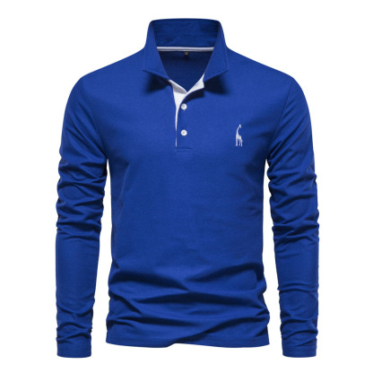 Ahlsentop™ Neues Poloshirt mit Rehkitz-Stickerei, langärmliges Herren-Poloshirt aus Brustgewebe