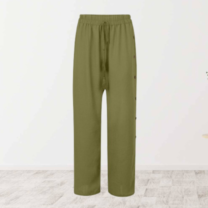 AHLSENTOP Modische Damen-Hose mit elastischem Bund und lockerem, geknöpftem weitem Bein