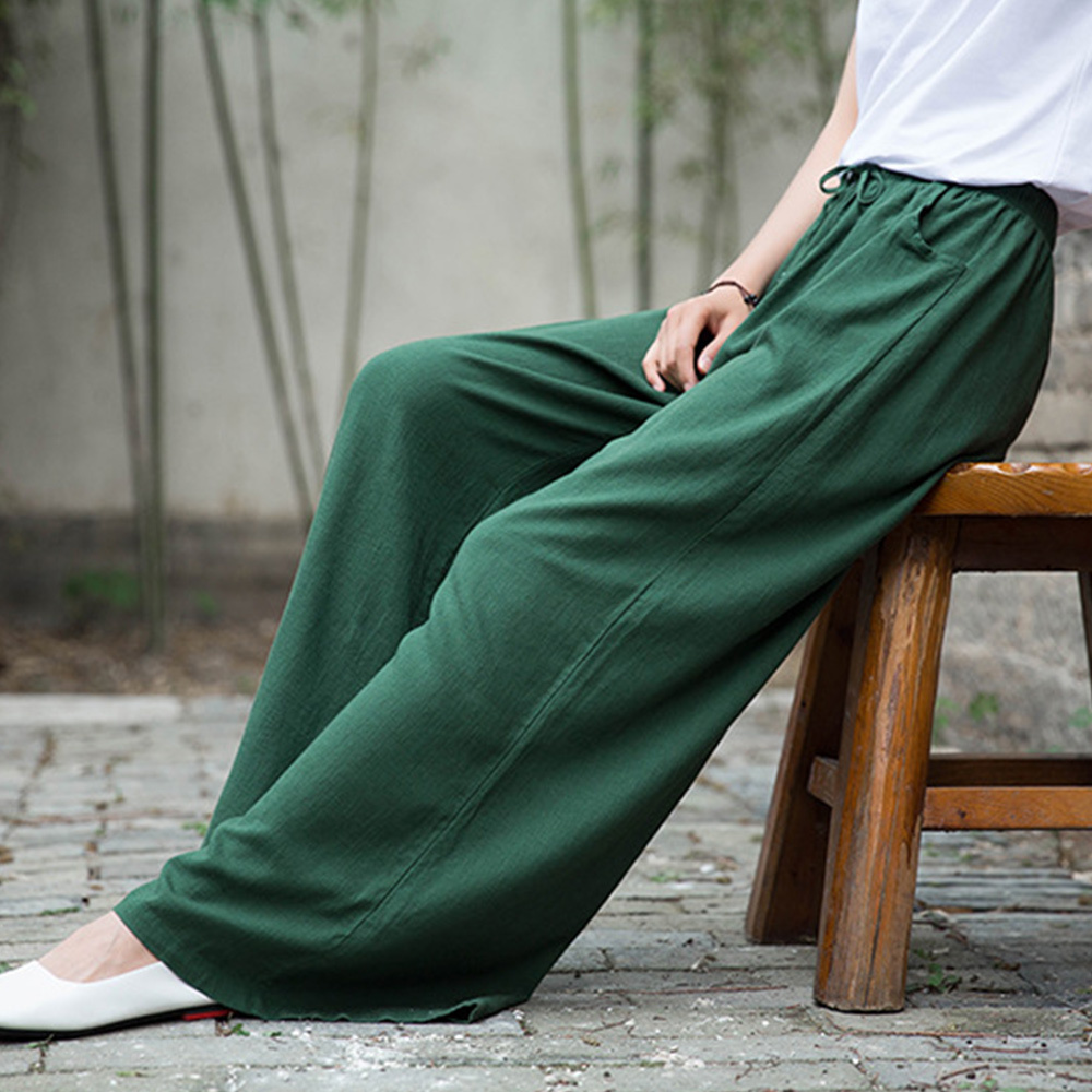 Ahlsentop™ Atmungsaktive Damenhose mit weitem Bein aus Baumwolle und Leinen für Frühling und Sommer mit Kordelzug