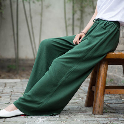 Ahlsentop™ Atmungsaktive Damenhose mit weitem Bein aus Baumwolle und Leinen für Frühling und Sommer mit Kordelzug