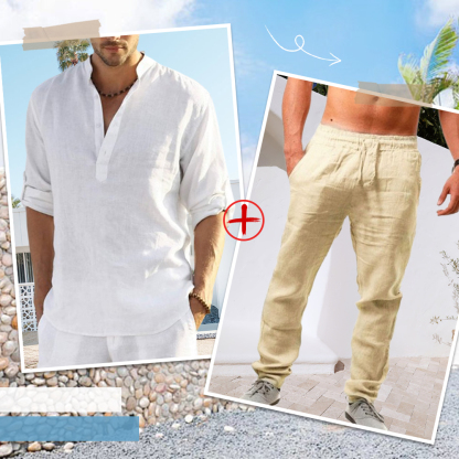 AHLSENTOP™ Herren-Leinenanzug (Langarmhemd + Hose)