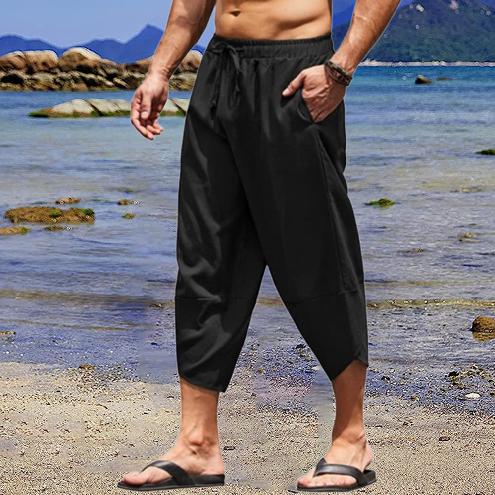 AHLSENTOP Lässige, locker geschnittene Sommerhose für Herren aus Baumwolle und Leinen