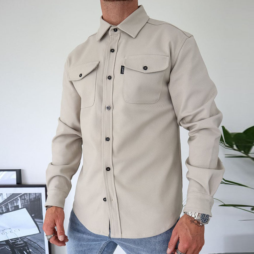 Ahlsentop Lässige Herren-Hemdjacke mit Knopf und Revers