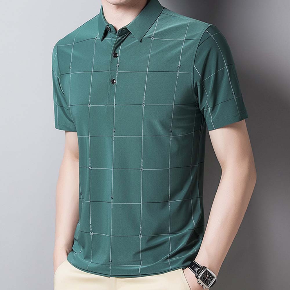 AHLSENTOP® Sommerliches neues Herren-Kurzarm-T-Shirt aus Eisseide mit Karomuster
