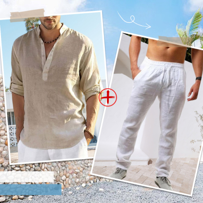 AHLSENTOP™ Herren-Leinenanzug (Langarmhemd + Hose)
