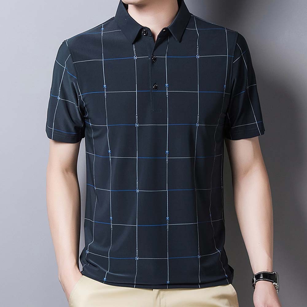 AHLSENTOP® Sommerliches neues Herren-Kurzarm-T-Shirt aus Eisseide mit Karomuster