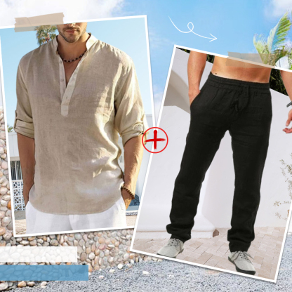AHLSENTOP™ Herren-Leinenanzug (Langarmhemd + Hose)