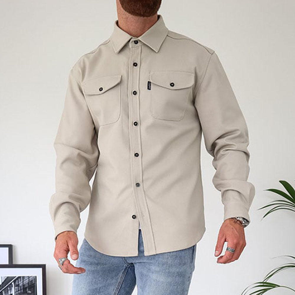 Ahlsentop Lässige Herren-Hemdjacke mit Knopf und Revers