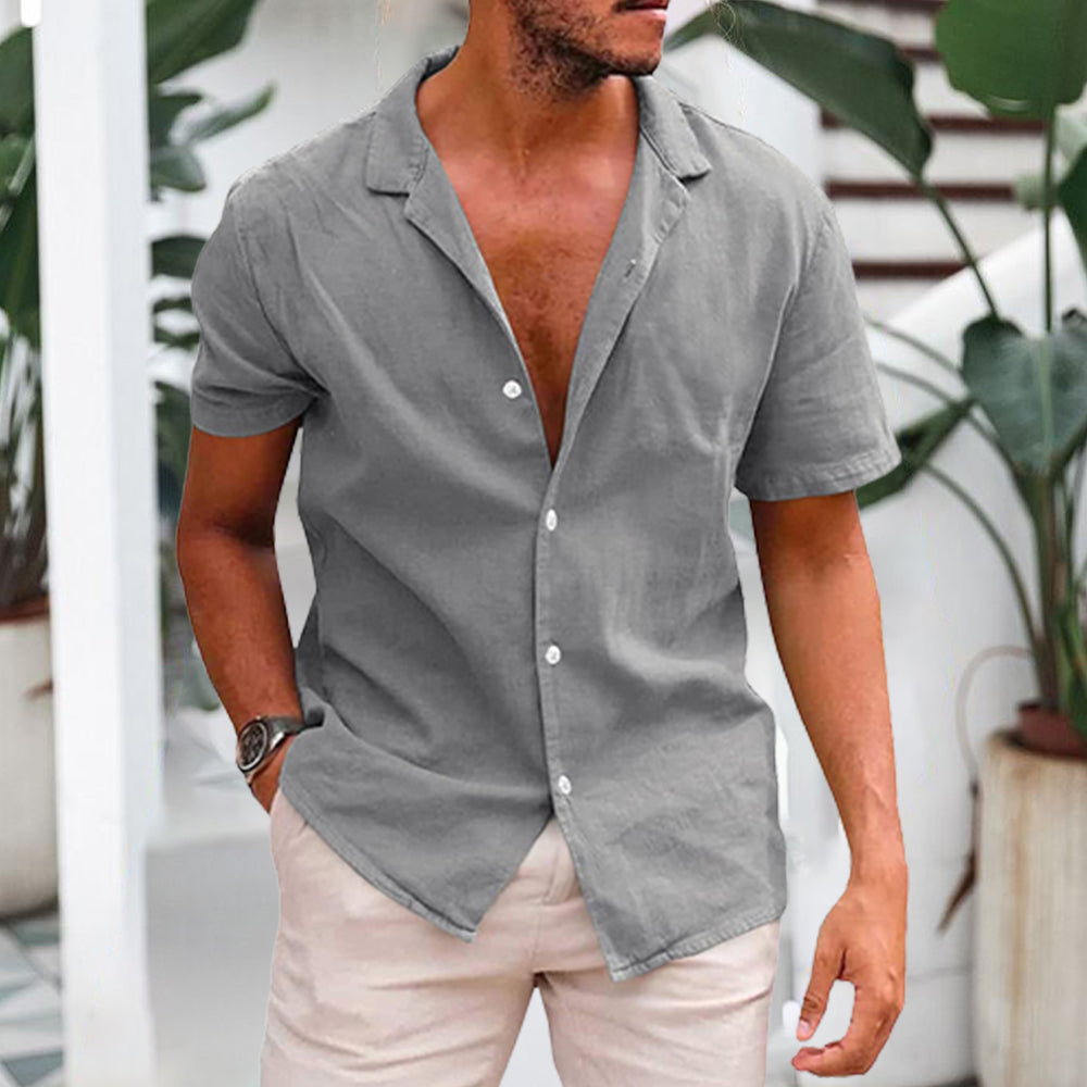 Ahlsentop Kurzarmhemd aus atmungsaktivem Leinen für Herren