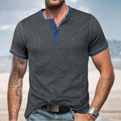 Ahlsentop™ Sommer-Männer-Farbblock-Waffel-Retro-Kurzarmshirt