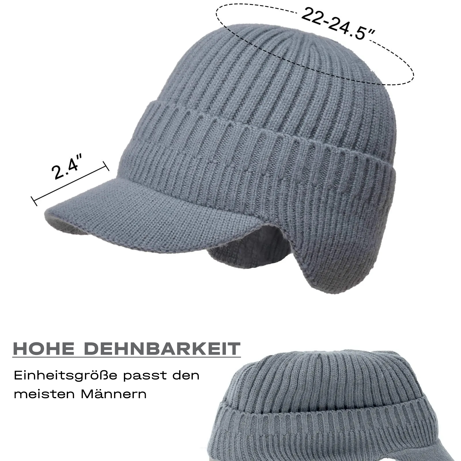 Elastische, warme Strickmütze mit Ohrenschutz☃️