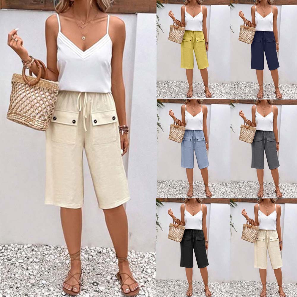 AHLSENTOP™ Lockere Sommerhose für Damen mit Kordelzug aus Baumwolle und Leinen