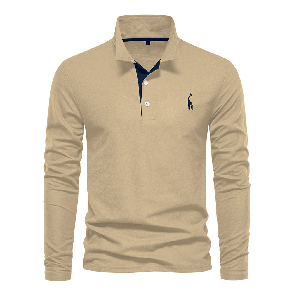 Ahlsentop™ Neues Poloshirt mit Rehkitz-Stickerei, langärmliges Herren-Poloshirt aus Brustgewebe