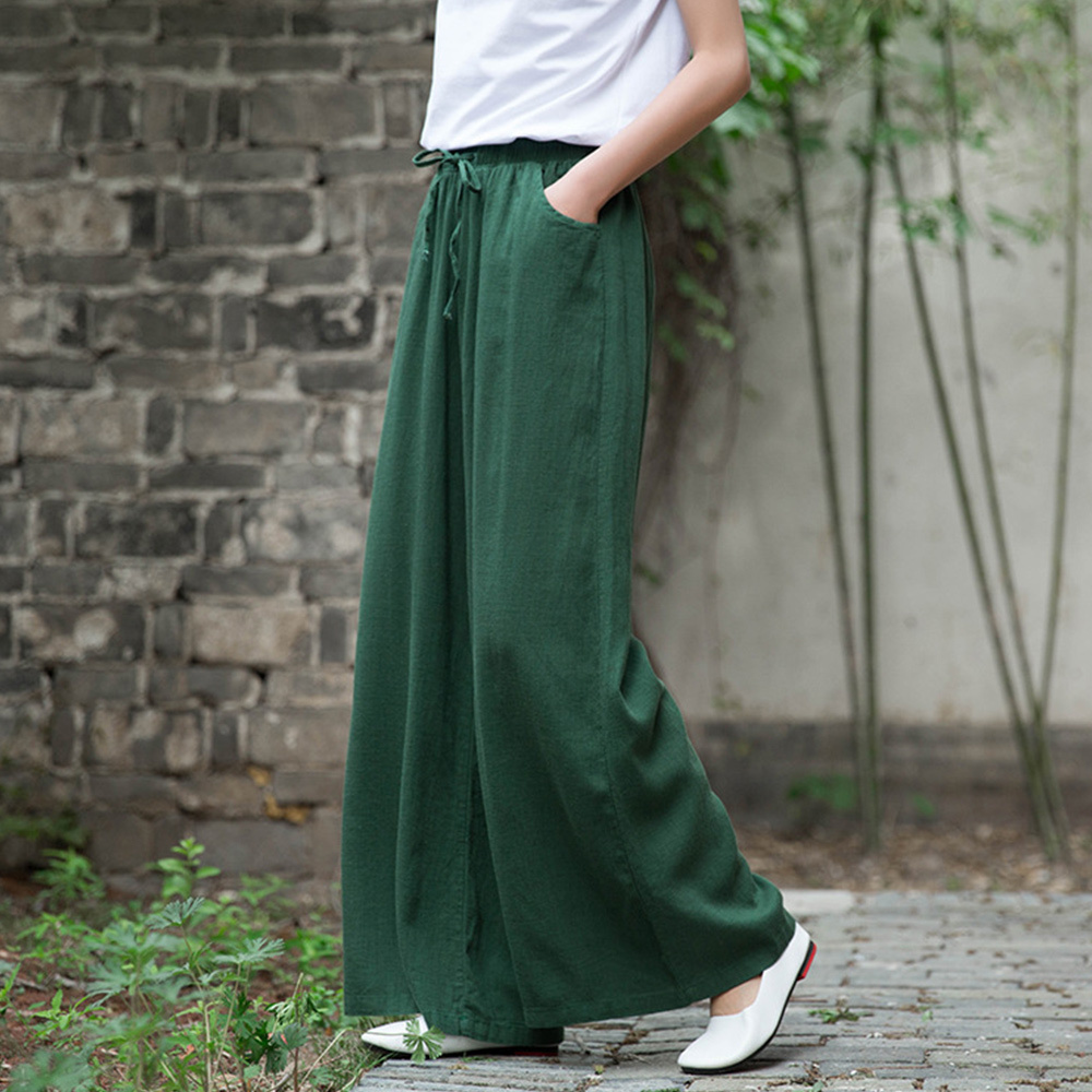 Ahlsentop™ Atmungsaktive Damenhose mit weitem Bein aus Baumwolle und Leinen für Frühling und Sommer mit Kordelzug