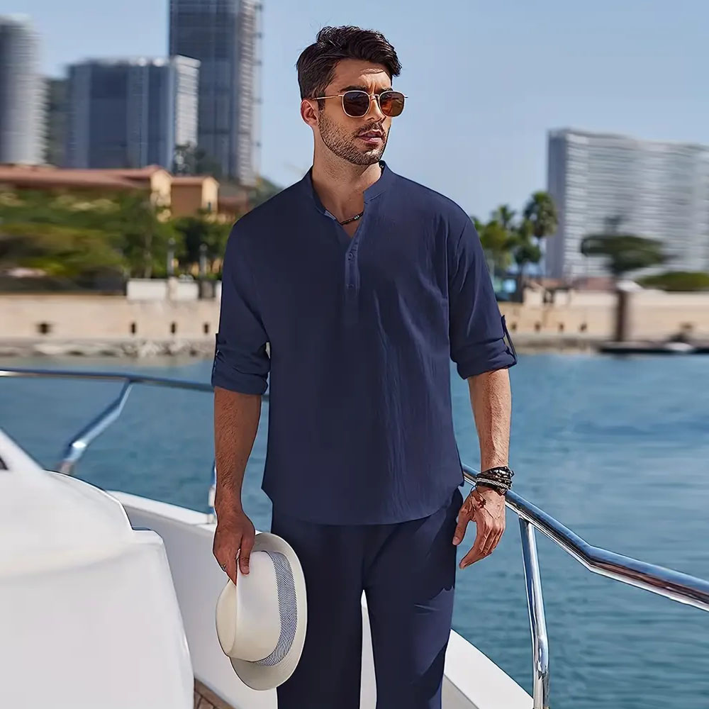 AHLSENTOP™ Herren-Leinenanzug (Langarmhemd + Hose)
