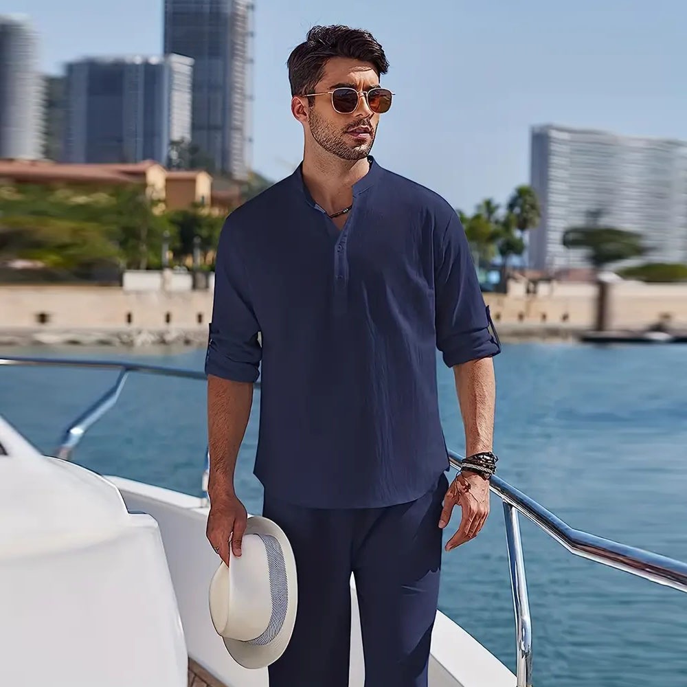 AHLSENTOP™ Herren-Leinenanzug (Langarmhemd + Hose)