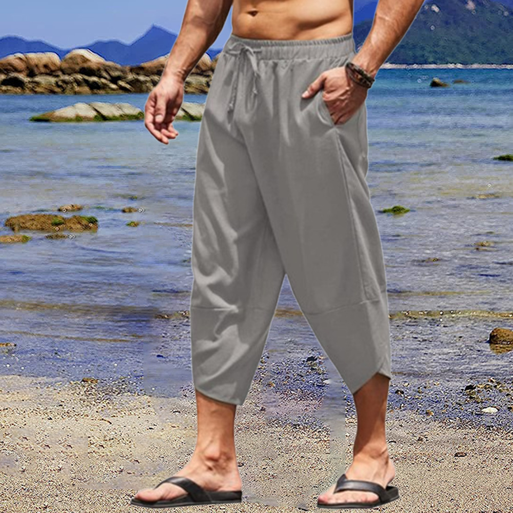 AHLSENTOP Lässige, locker geschnittene Sommerhose für Herren aus Baumwolle und Leinen