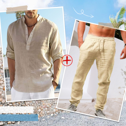AHLSENTOP™ Herren-Leinenanzug (Langarmhemd + Hose)