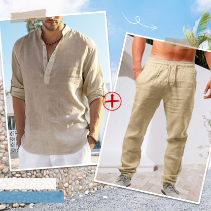 AHLSENTOP™ Herren-Leinenanzug (Langarmhemd + Hose)