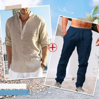 AHLSENTOP™ Herren-Leinenanzug (Langarmhemd + Hose)