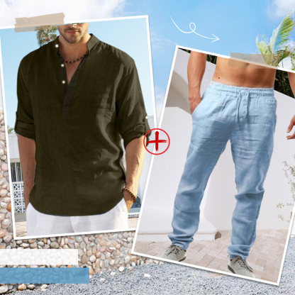 AHLSENTOP™ Herren-Leinenanzug (Langarmhemd + Hose)