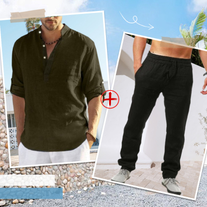 AHLSENTOP™ Herren-Leinenanzug (Langarmhemd + Hose)