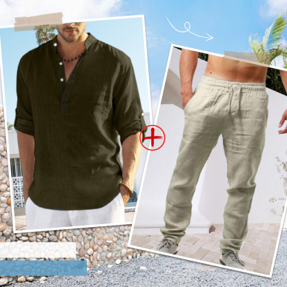 AHLSENTOP™ Herren-Leinenanzug (Langarmhemd + Hose)