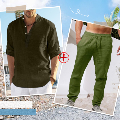 AHLSENTOP™ Herren-Leinenanzug (Langarmhemd + Hose)