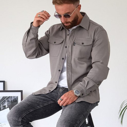 Ahlsentop Lässige Herren-Hemdjacke mit Knopf und Revers