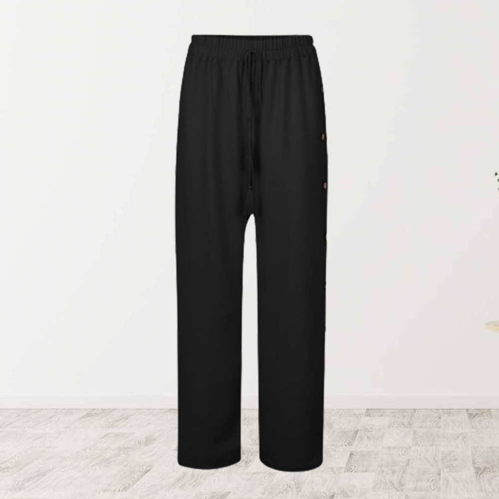 AHLSENTOP Modische Damen-Hose mit elastischem Bund und lockerem, geknöpftem weitem Bein