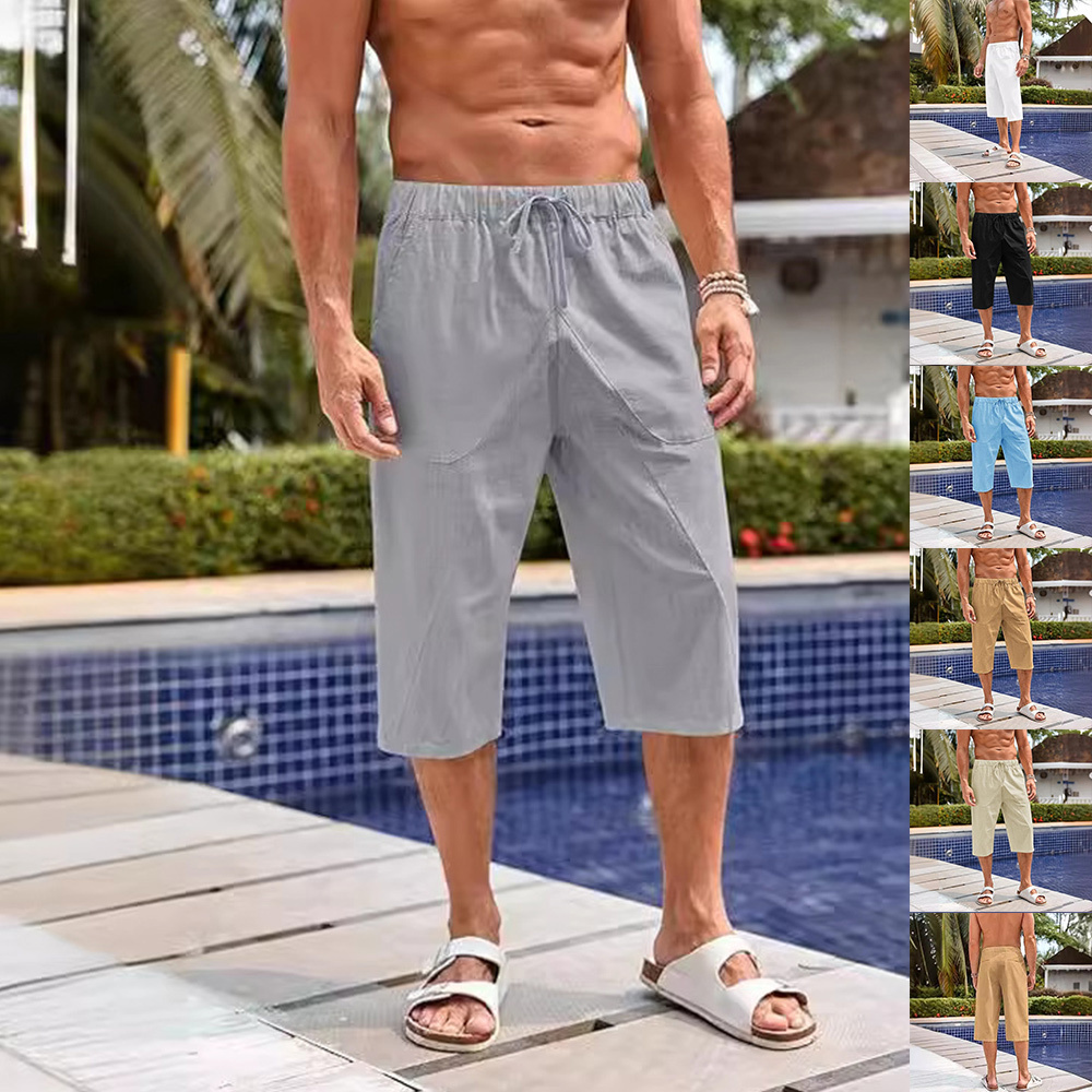 AHLSENTOP Sommerneue kurze Herrenhose aus Baumwolle und Leinen