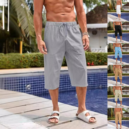 AHLSENTOP Sommerneue kurze Herrenhose aus Baumwolle und Leinen