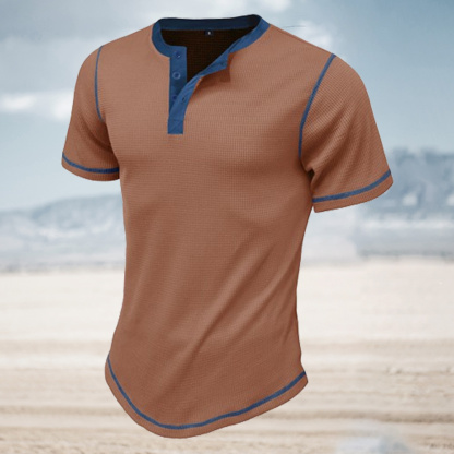 Ahlsentop™ Sommer-Männer-Farbblock-Waffel-Retro-Kurzarmshirt