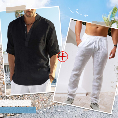 AHLSENTOP™ Herren-Leinenanzug (Langarmhemd + Hose)