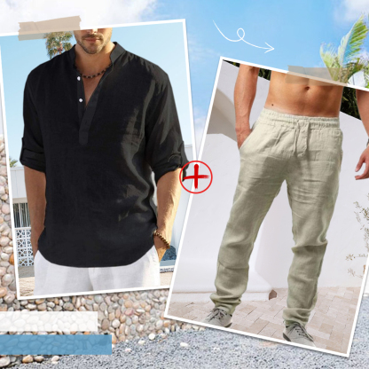 AHLSENTOP™ Herren-Leinenanzug (Langarmhemd + Hose)