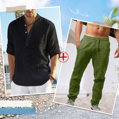 AHLSENTOP™ Herren-Leinenanzug (Langarmhemd + Hose)