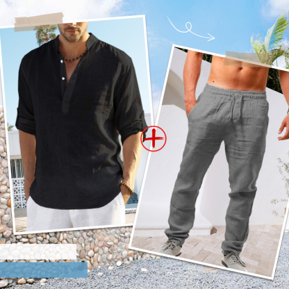 AHLSENTOP™ Herren-Leinenanzug (Langarmhemd + Hose)
