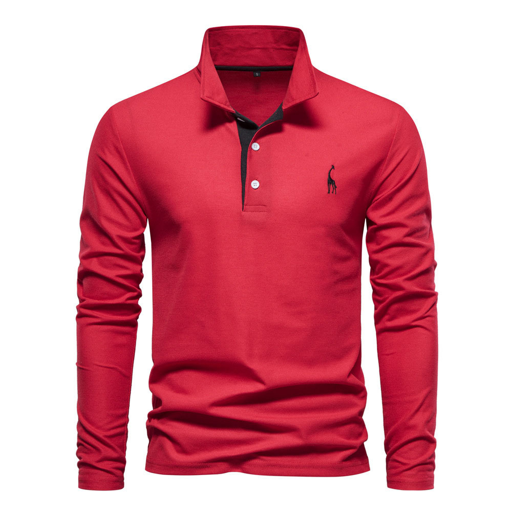 Ahlsentop™ Neues Poloshirt mit Rehkitz-Stickerei, langärmliges Herren-Poloshirt aus Brustgewebe