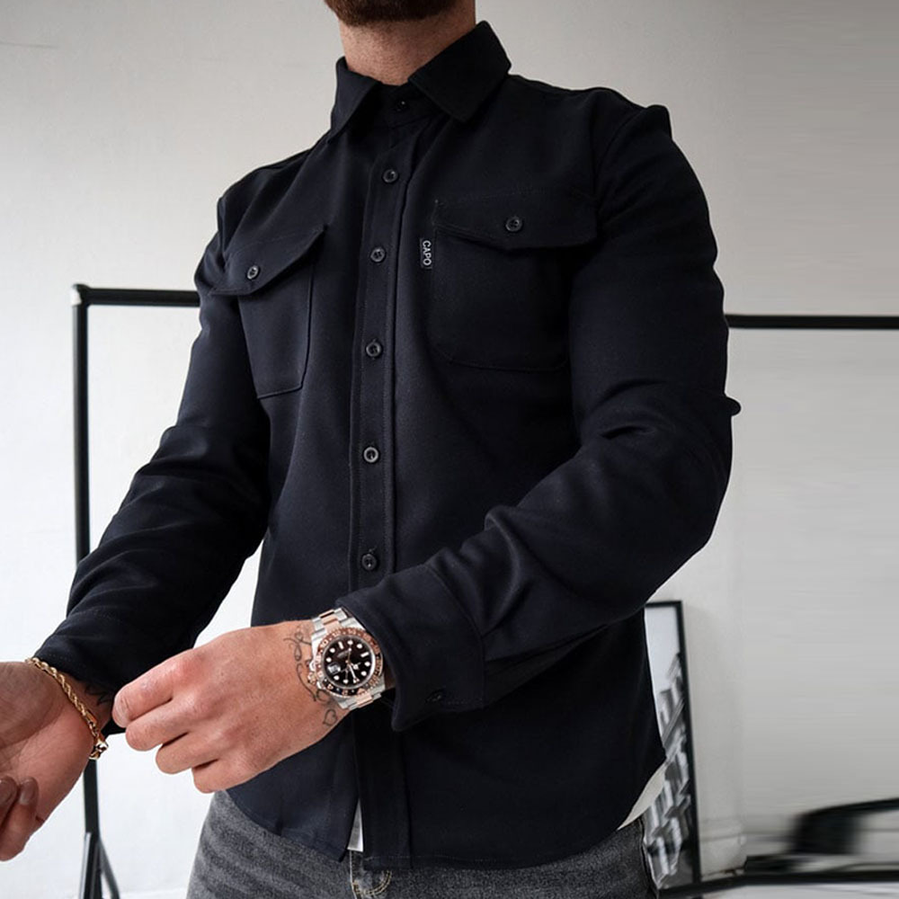 Ahlsentop Lässige Herren-Hemdjacke mit Knopf und Revers