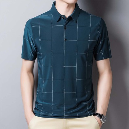 AHLSENTOP® Sommerliches neues Herren-Kurzarm-T-Shirt aus Eisseide mit Karomuster