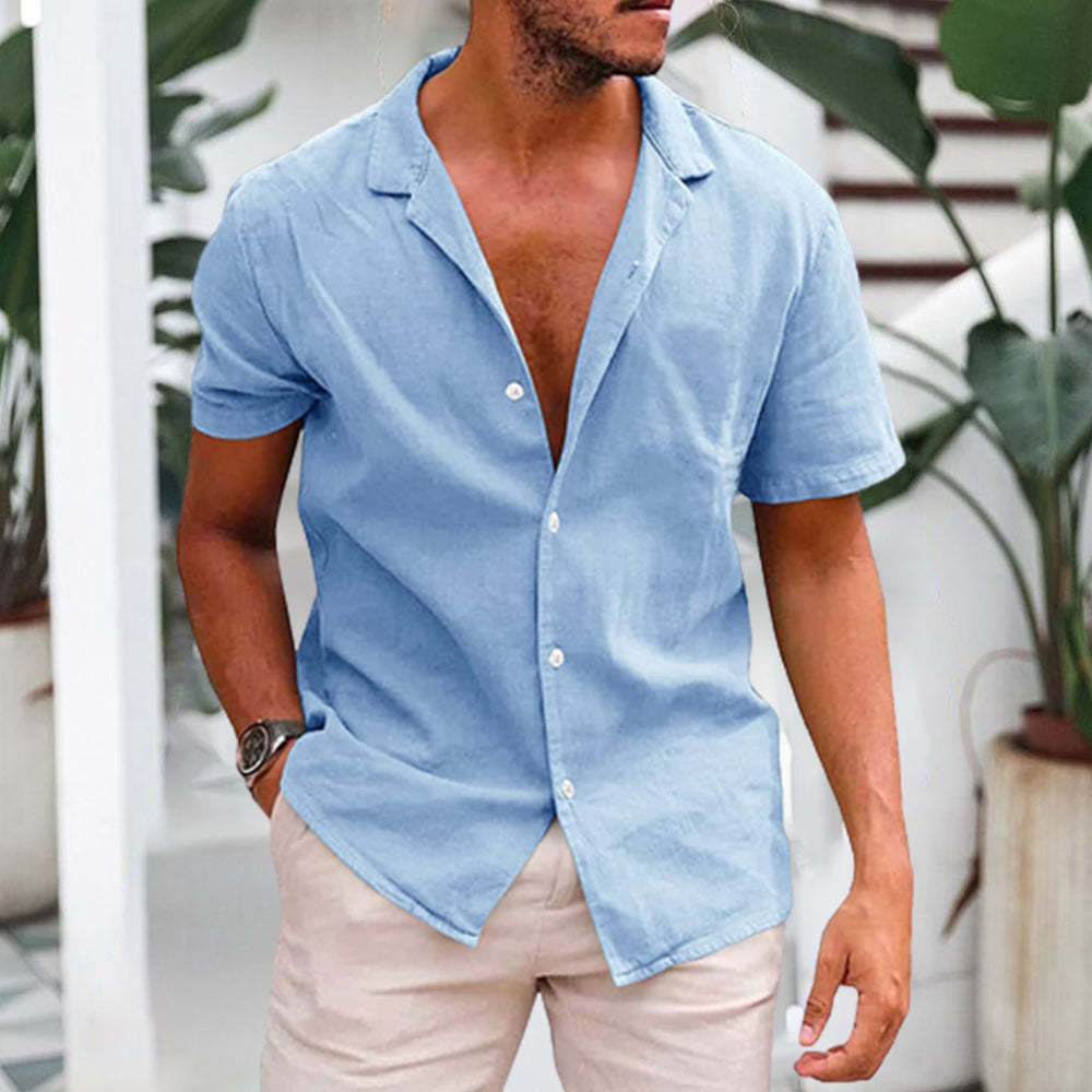 Ahlsentop Kurzarmhemd aus atmungsaktivem Leinen für Herren