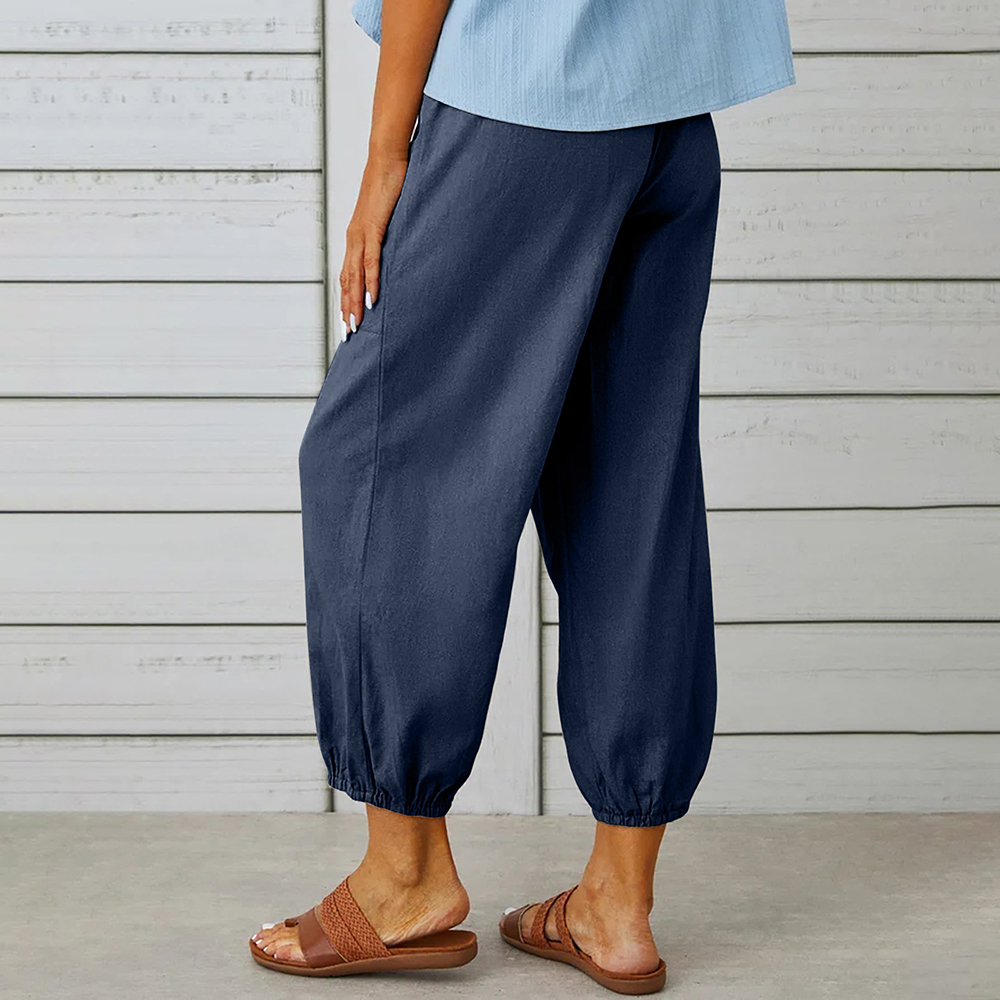 AHLSENTOP™ Geknöpfte Damenhose mit weitem Bein aus Baumwolle und Leinen