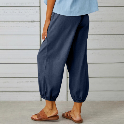 AHLSENTOP™ Geknöpfte Damenhose mit weitem Bein aus Baumwolle und Leinen