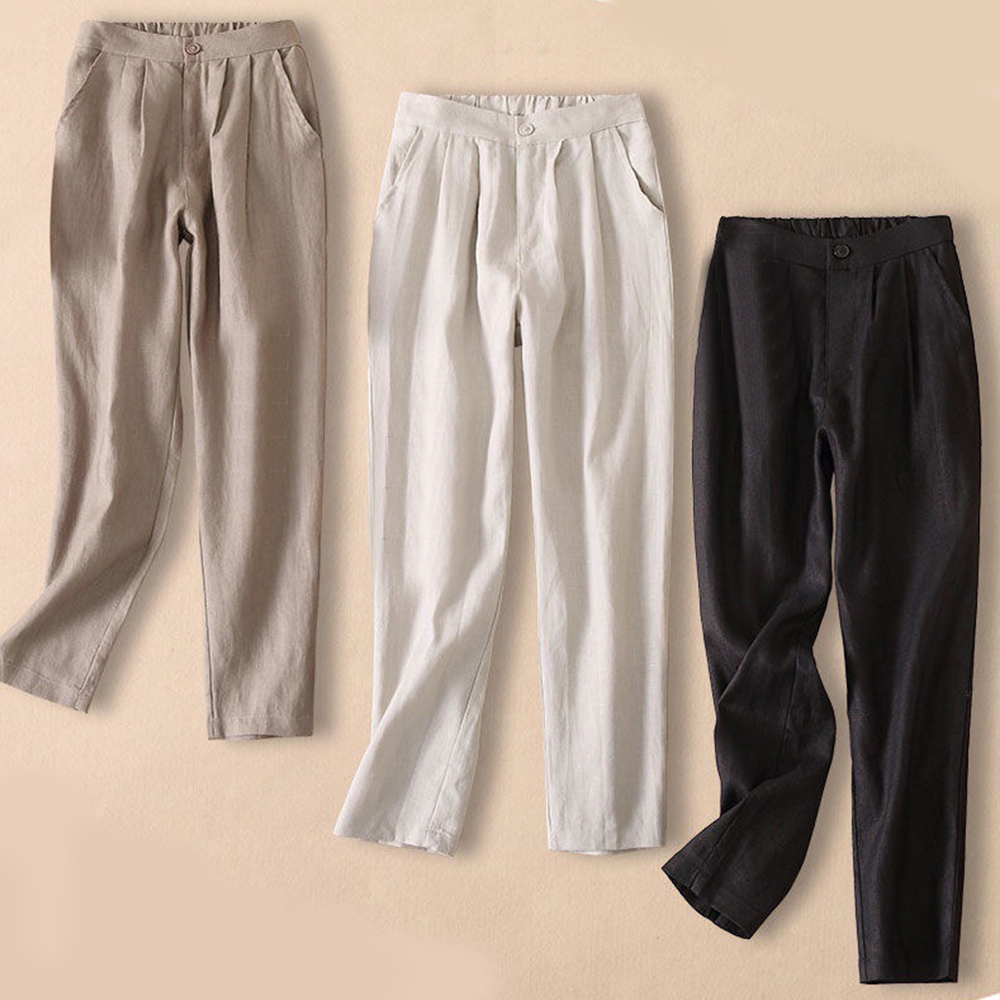 AHLSENTOP Sommerliche Damen-Leinen-lose, lässige, gerade Hose