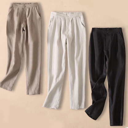 AHLSENTOP Sommerliche Damen-Leinen-lose, lässige, gerade Hose