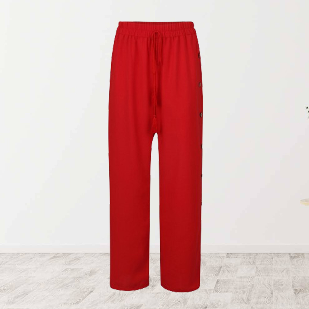 AHLSENTOP Modische Damen-Hose mit elastischem Bund und lockerem, geknöpftem weitem Bein